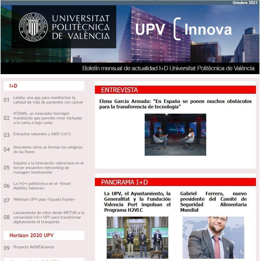 captura portada boletín upv Innova octubre 2021